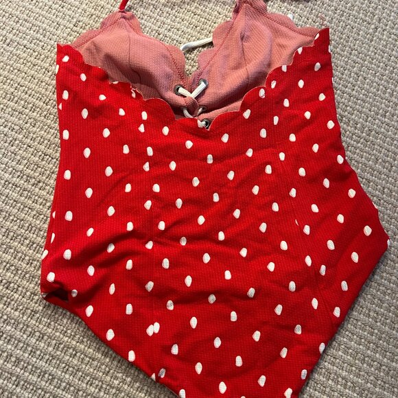Marysia Red Broadway Polka Dot Lace Up Maillot - Picture 5 of 7